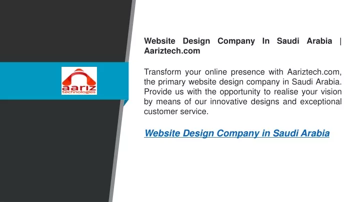 website design company in saudi arabia aariztech