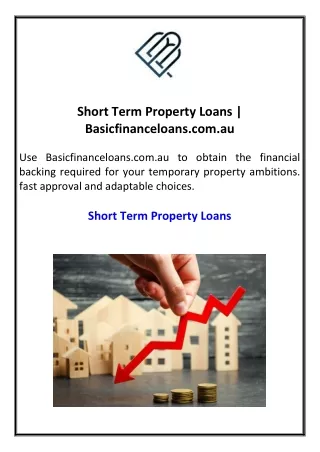 Short Term Property Loans Basicfinanceloans.com.au