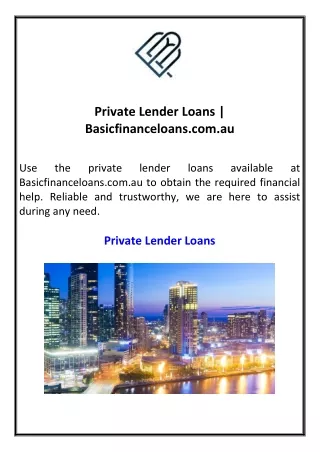 private lender loans basicfinanceloans com au