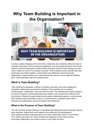 Why Team Building is Important in the Organization