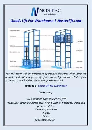 Goods Lift For Warehouse  Nosteclift.com