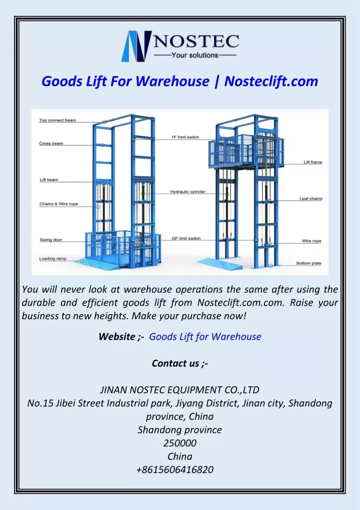 goods lift for warehouse nosteclift com