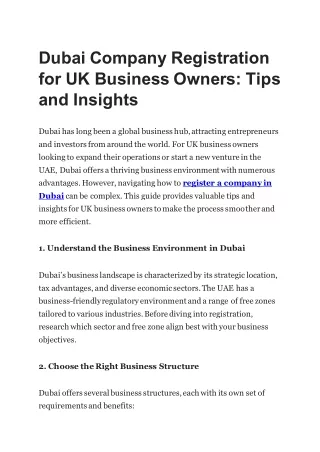 Dubai Company Registration for UK Business Owners: Tips and Insights