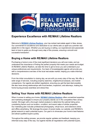 Experience Excellence with RE/MAX Lifetime Realtors: Your Top-Ranked New Jersey