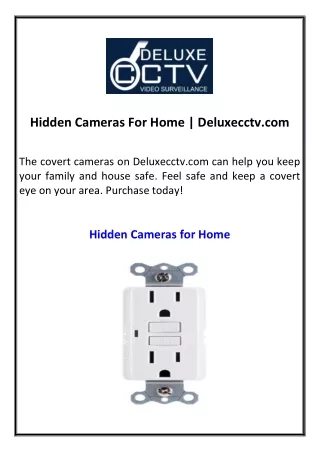 Hidden Cameras For Home  Deluxecctv.com