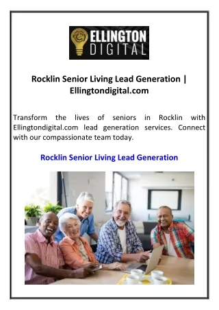 Rocklin Senior Living Lead Generation  Ellingtondigital.com