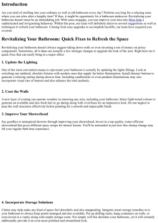 Rejuvenating Your Bathroom: Quick Fixes to Refresh the Room