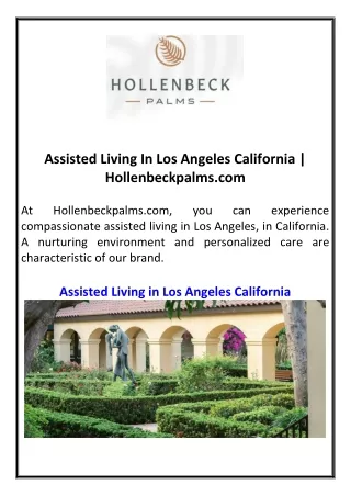 Assisted Living In Los Angeles California Hollenbeckpalms.com