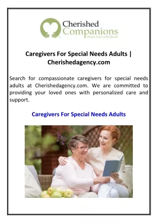 Caregivers For Special Needs Adults Cherishedagency.com