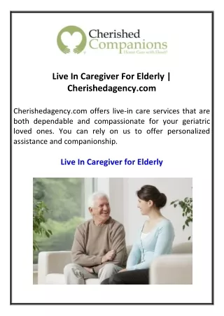 Live In Caregiver For Elderly  Cherishedagency.com