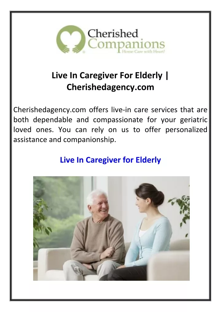 live in caregiver for elderly cherishedagency com