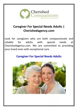 Caregiver For Special Needs Adults  Cherishedagency.com