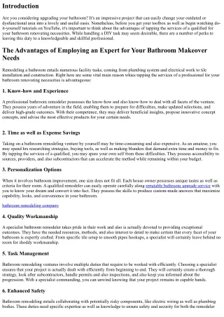 The Advantages of Employing a Professional for your Bathroom Remodeling Needs