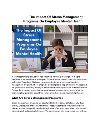 The Impact of Stress Management Programs on Employee Mental Health