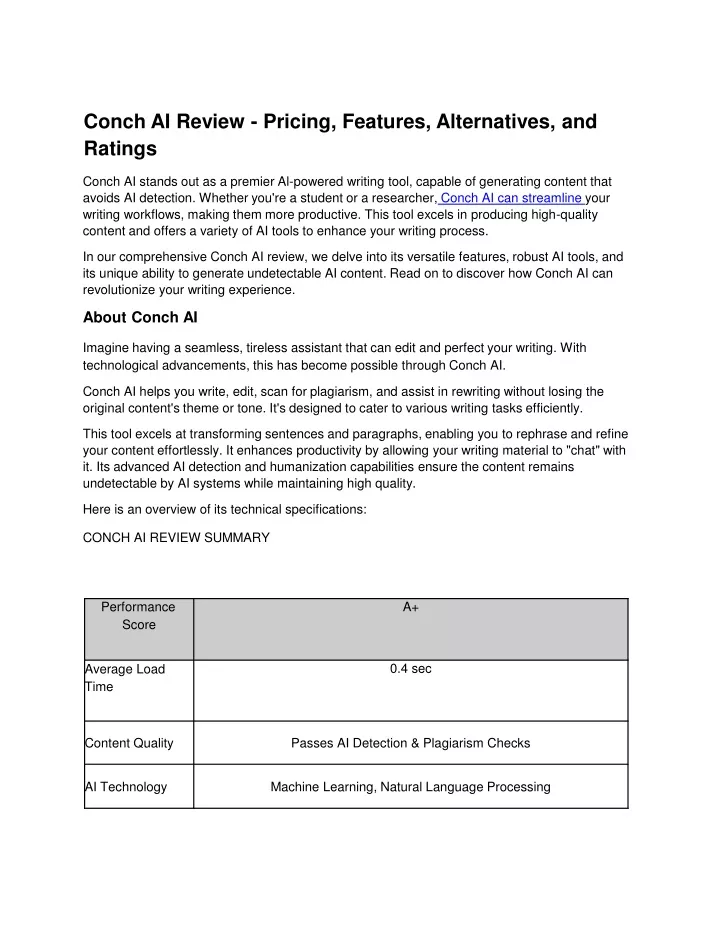 conch ai review pricing features alternatives