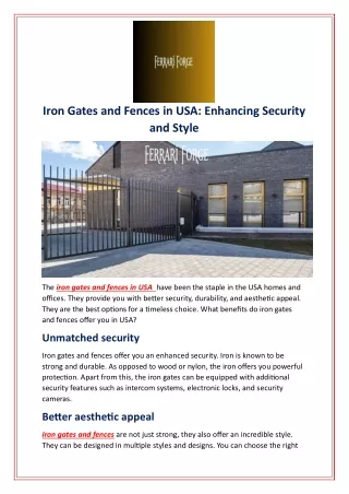 Iron Gates and Fences in USA: Enhancing Security and Style