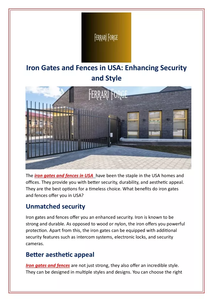 iron gates and fences in usa enhancing security