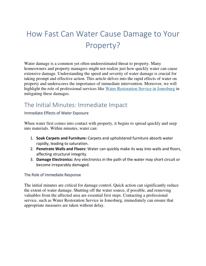 how fast can water cause damage to your property