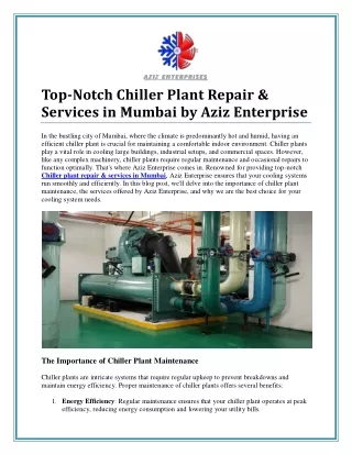 Expert Chiller Plant Repair & Services in Mumbai