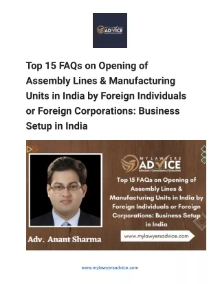 Top 15 FAQs on Opening of Assembly Lines & Manufacturing Units in India