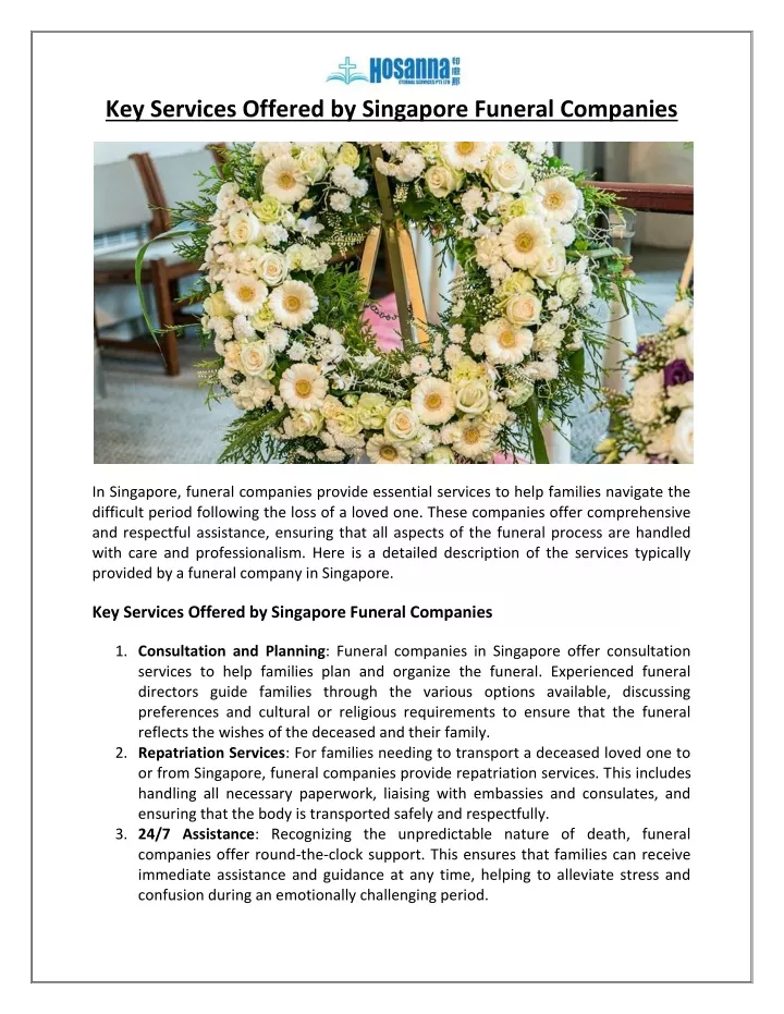 key services offered by singapore funeral