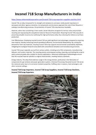 Inconel 718 Scrap Manufacturers in India