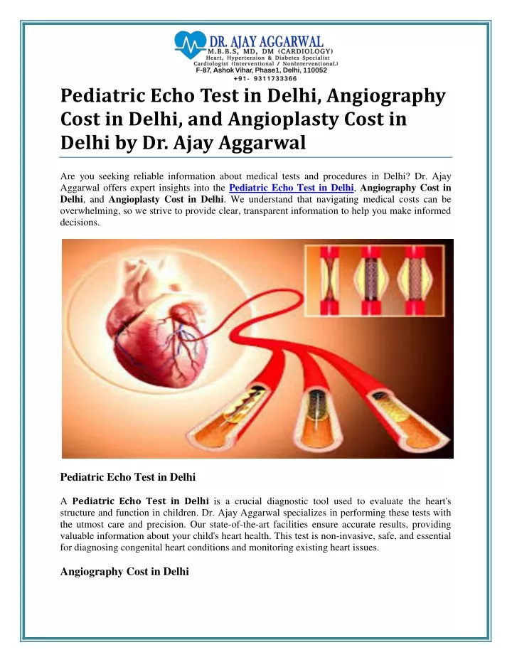 pediatric echo test in delhi angiography cost