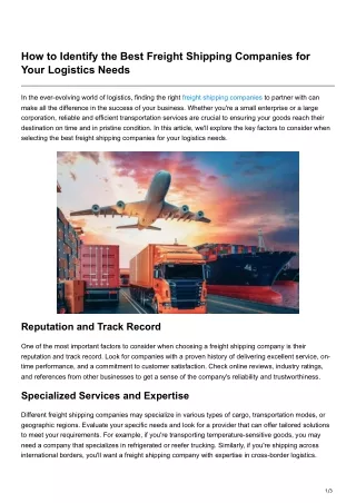 How to Identify the Best Freight Shipping Companies for Your Logistics Needs
