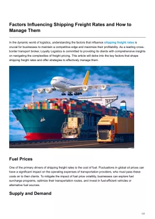 Factors Influencing Shipping Freight Rates and How to Manage Them