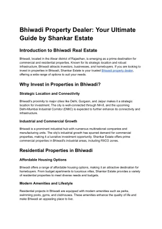 Bhiwadi Property Dealer_ Your Ultimate Guide by Shankar Estate