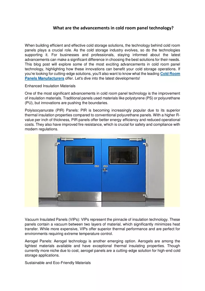 what are the advancements in cold room panel