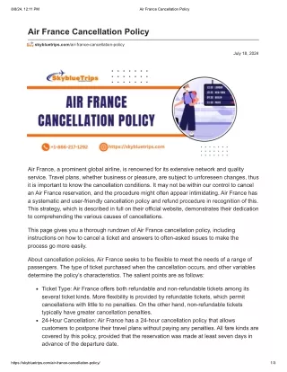 Air France Cancellation Policy