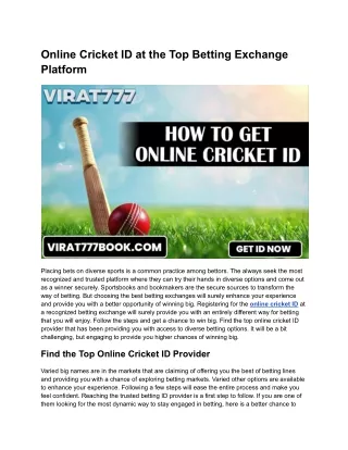 Online Cricket ID at the Top Betting Exchange Platform