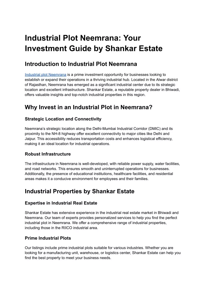 industrial plot neemrana your investment guide