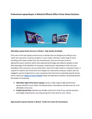 Professional Laptop Repair in Mohali & Efficient Office Printer Rental Solutions