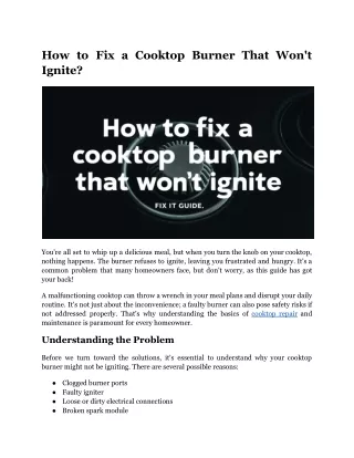 how to fix a cooktop burner that won t ignite