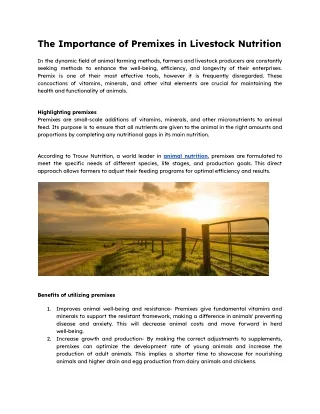 The Importance of Premixes in Livestock Nutrition