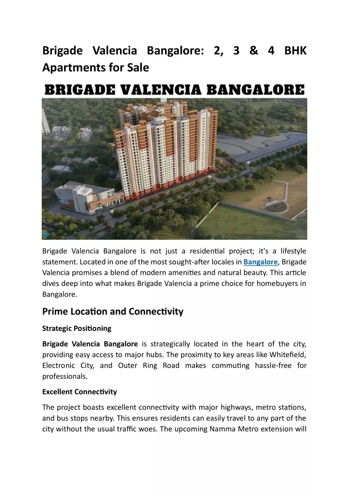 brigade valencia bangalore 2 3 4 bhk apartments