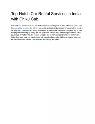 Top-Notch Car Rental Services in India with Chiku Cab