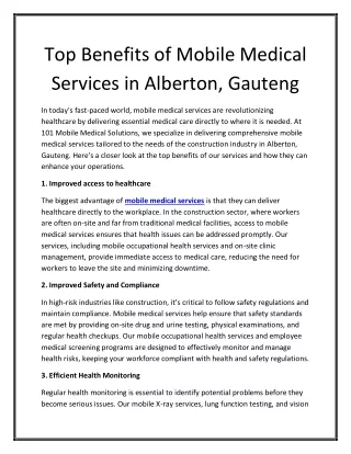 Top Benefits of Mobile Medical Services in Alberton