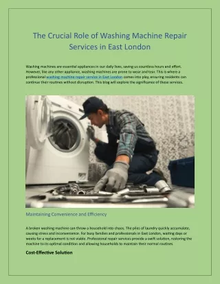 The Crucial Role of Washing Machine Repair Services in East London