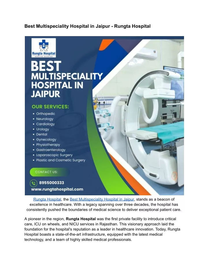 best multispeciality hospital in jaipur rungta