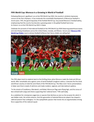 FIFA World Cup Morocco Is a Growing in World of Football