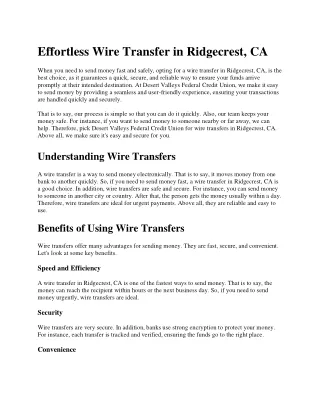 Wire Transfer in Ridgecrest, CA