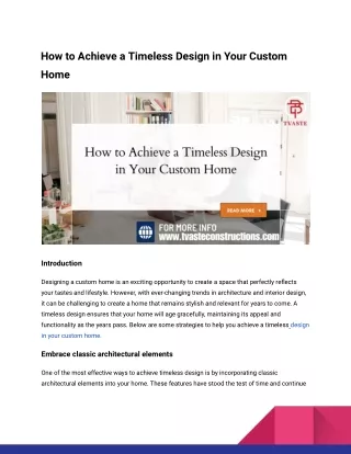 How to Achieve a Timeless Design in Your Custom Home