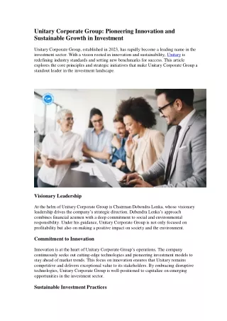 unitary corporate group pioneering innovation