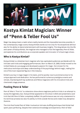 Kostya Kimlat Magician Winner of “Penn & Teller Fool Us”