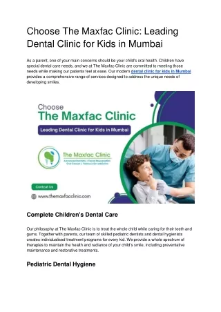 Choose The Maxfac Clinic: Leading Dental Clinic for Kids in Mumbai