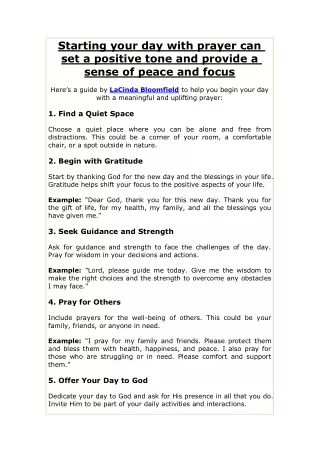 Starting your day with prayer LaCinda Bloomfield
