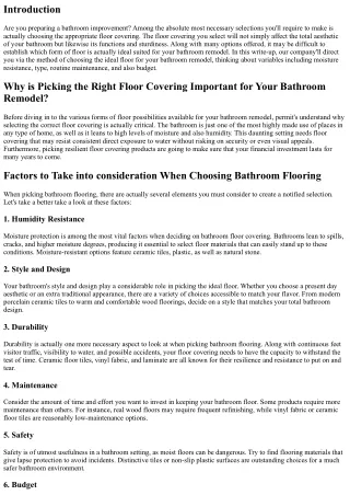 Choosing the Right Flooring for Your Bathroom Remodel